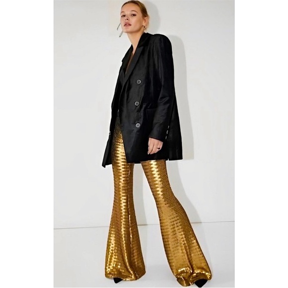 Free People Party Flare Sequin Pants is Bronze Gold - Picture 2 of 11